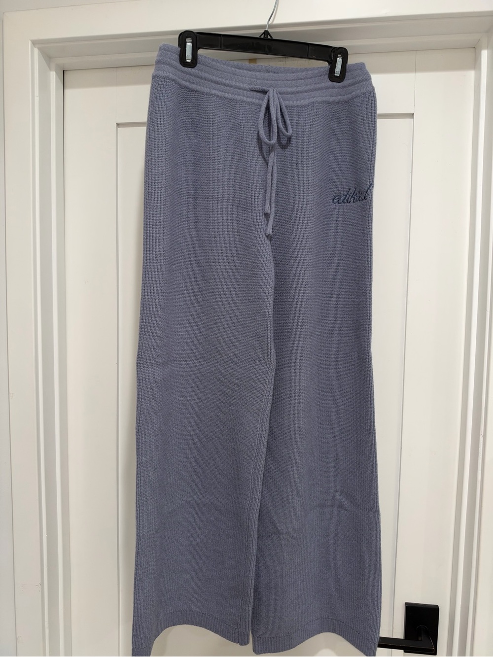 Wide-Leg Knit Pants in Dusty Blue